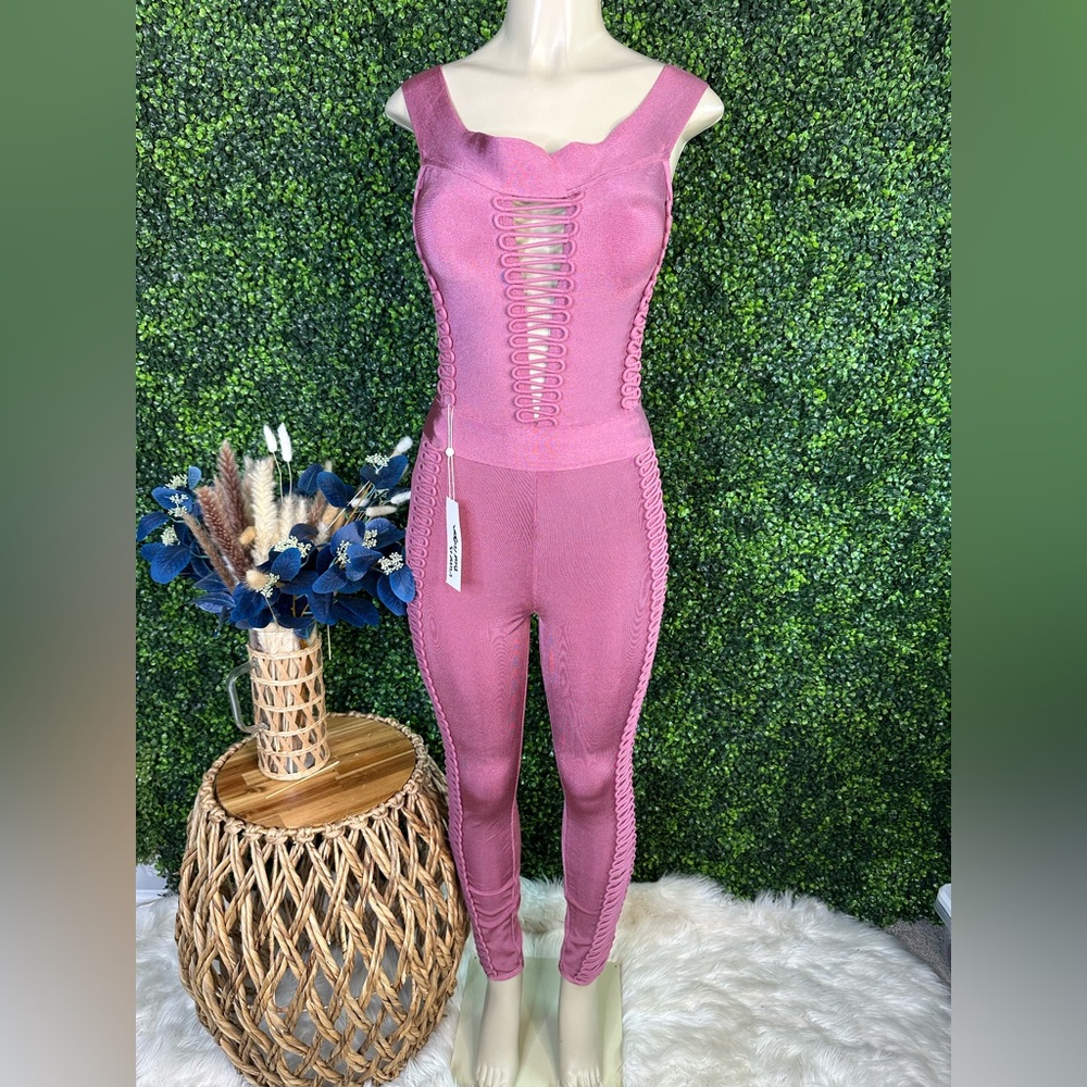 Nwt WOW Couture bandage material Mauve Jumpsuit